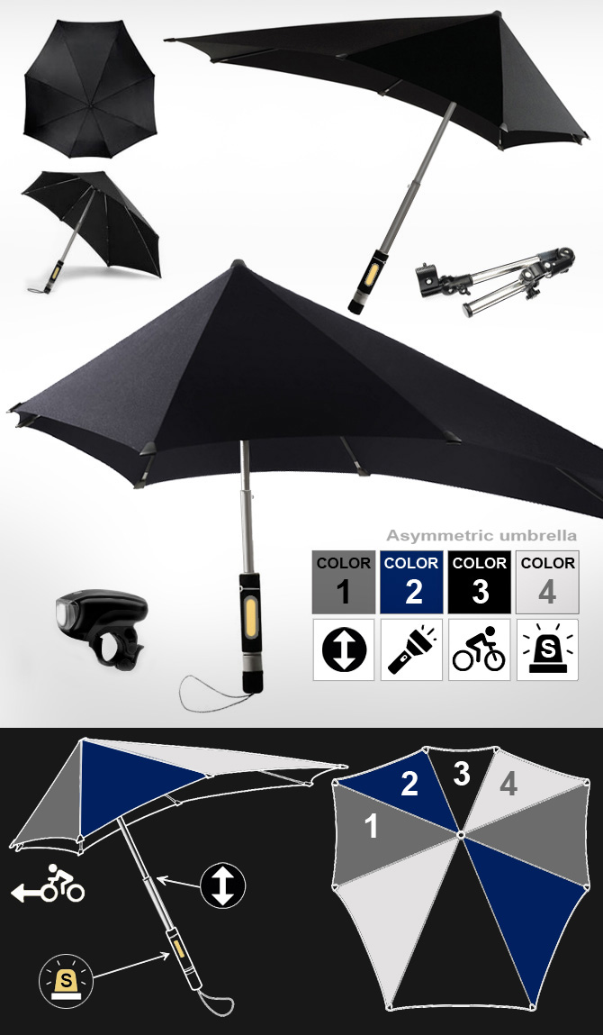 зонт асимметричный для велосипеда с фонарем 